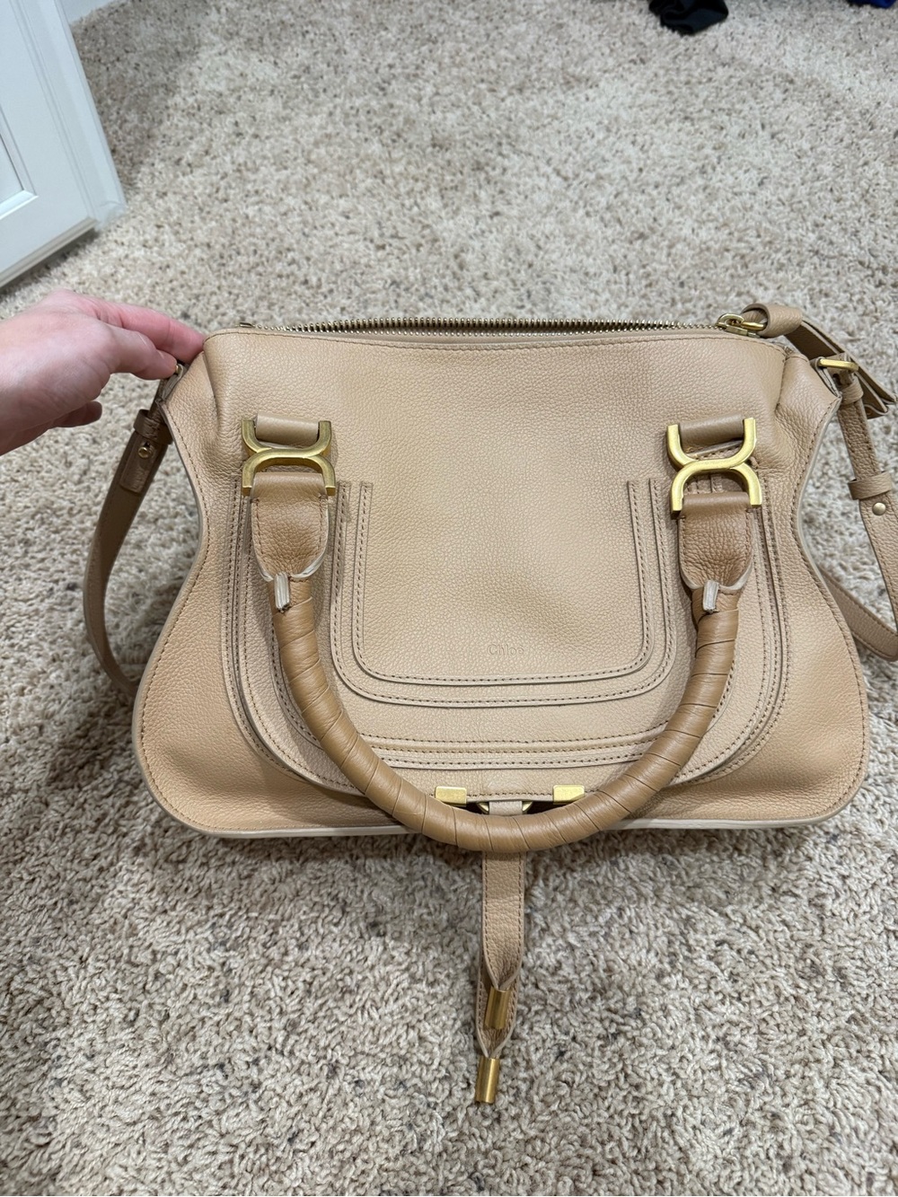 Chloe Marcie Beige Leather Shoulder Bag